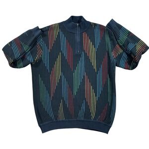 St Croix Sweater Mens L Multicolor‎ 3D Knit Textured Coogi Style 1/4 Zip USA